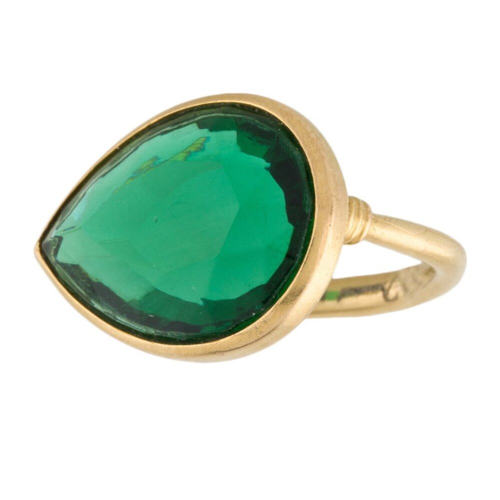 MARIE HELENE DE TAILLAC X BACCARAT 18K SYNTHETIC EMERALD CRYSTAL COCKTAIL RING - Picture 2 of 9